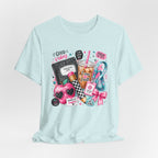Teacher Good Vibes Cute Pastel Sticker Collage T-Shirt | Coffee, Headphones, Journal | Back to School