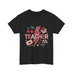 Teacher lightning bolt design T-shirt | cherries, letters, hearts, stationery