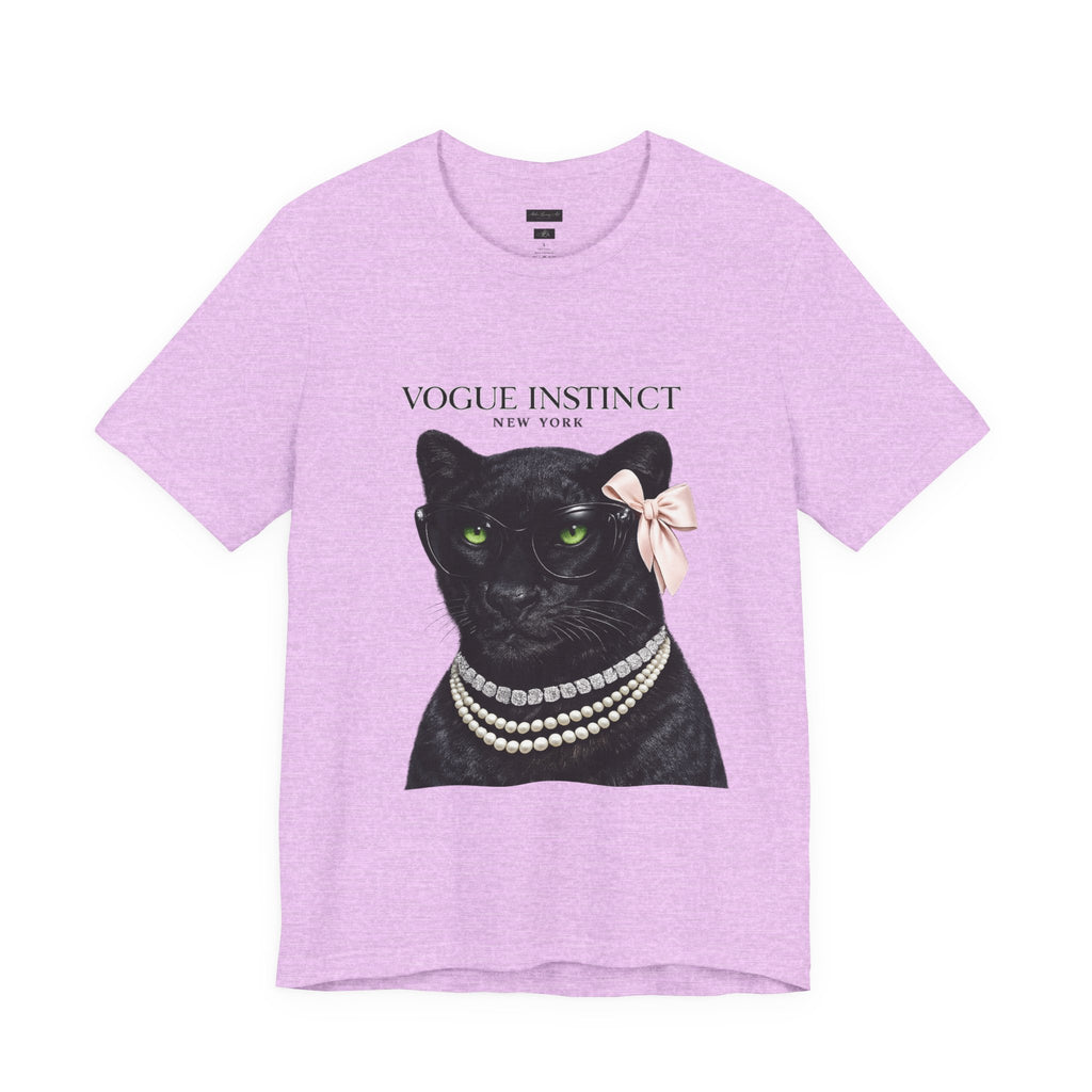 Vogue Instinct Black Cat with Pearls Tee | Fashion Cat T-Shirt