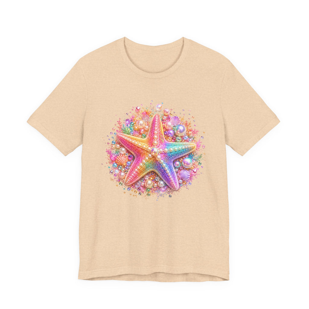 Rainbow Starfish T-Shirt | Colorful Seashell Beach Art