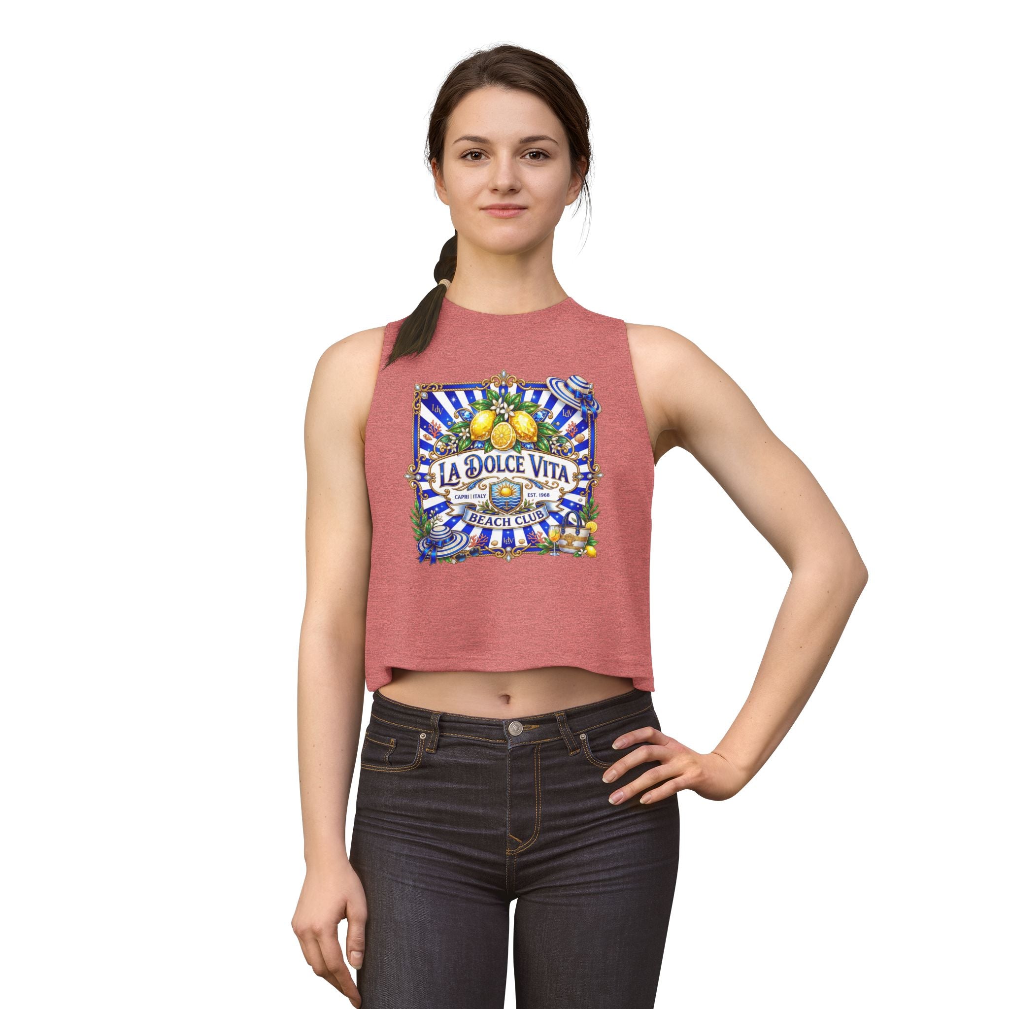 La Dolce Vita Lemon Beach Club Crop Top | Mediterranean Summer Graphic
