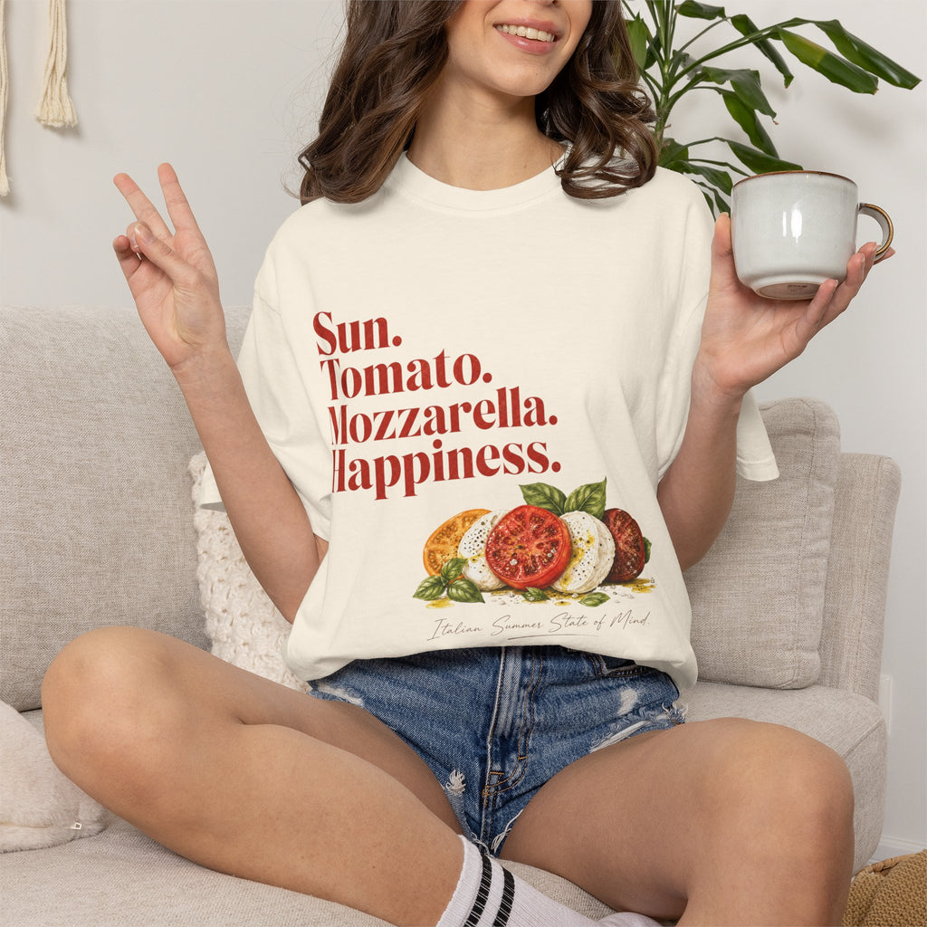 Caprese Salad T-Shirt — Sun. Tomato. Mozzarella. Happiness. Graphic Tee