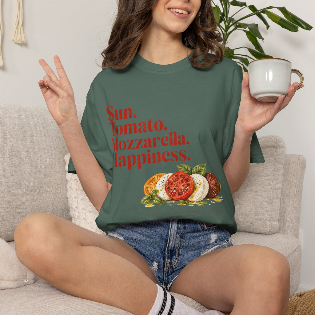 Caprese Salad T-Shirt — Sun. Tomato. Mozzarella. Happiness. Graphic Tee