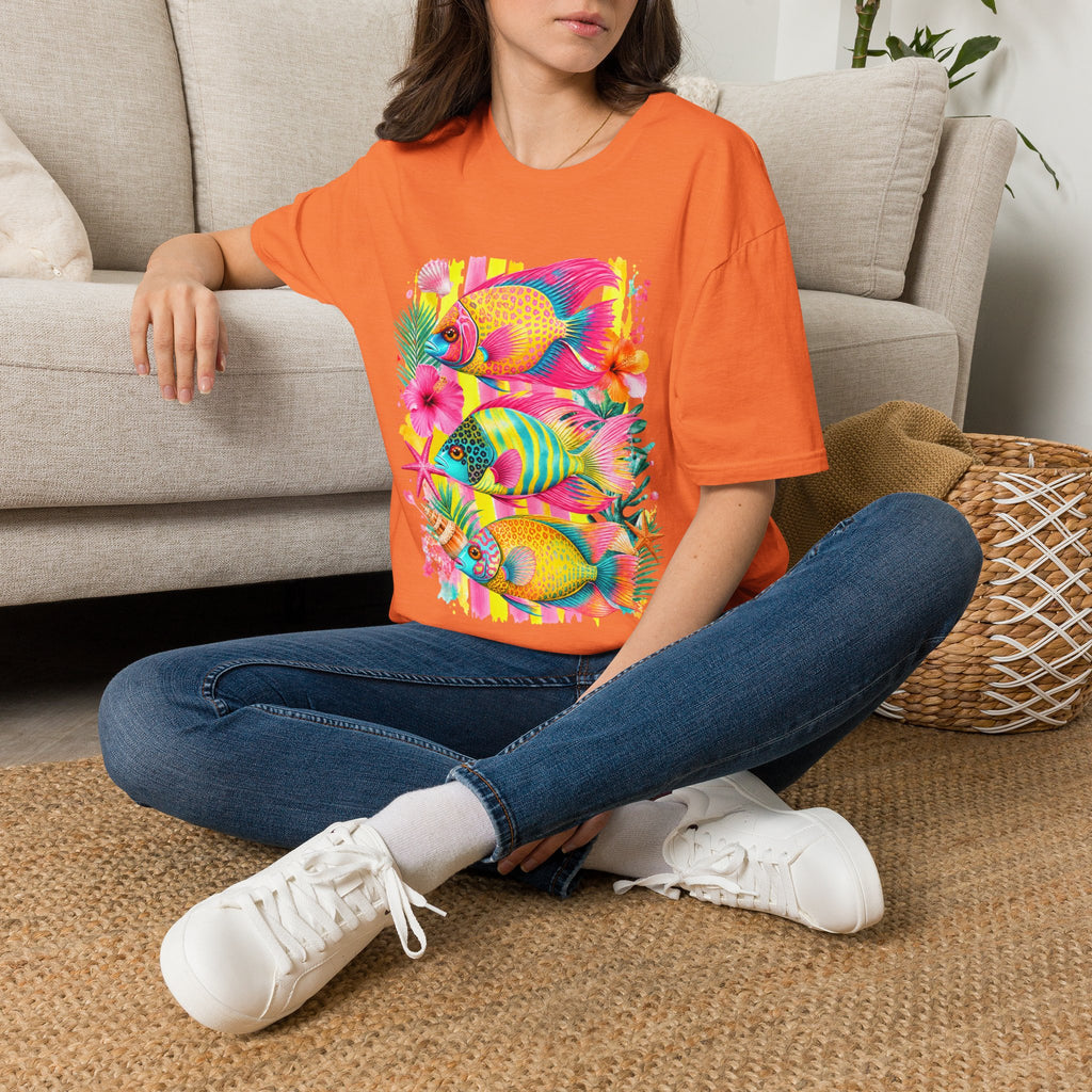 T-shirt Poisson tropical coloré | Illustration Néon Hibiscus Plage
