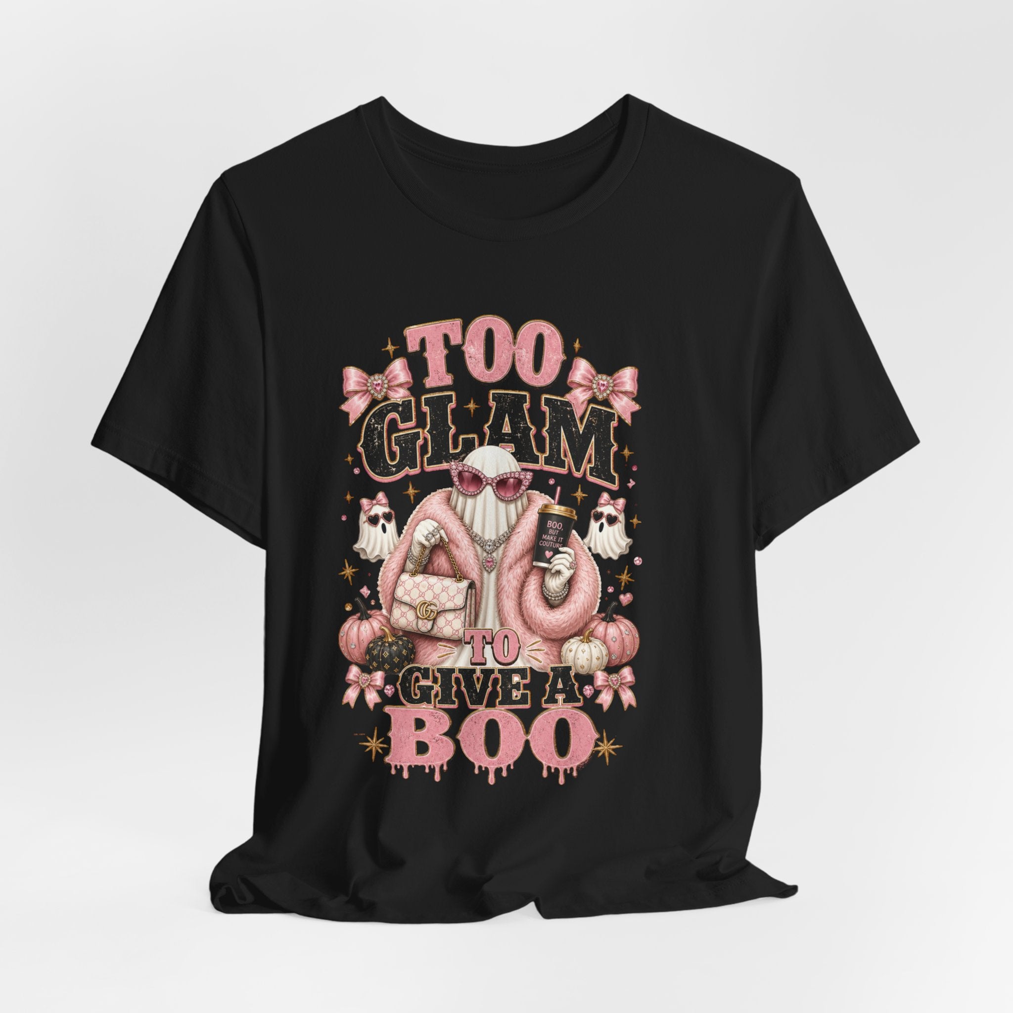 Too Glam To Give A Boo Halloween Tee — Pink Glamorous Costume Shirt