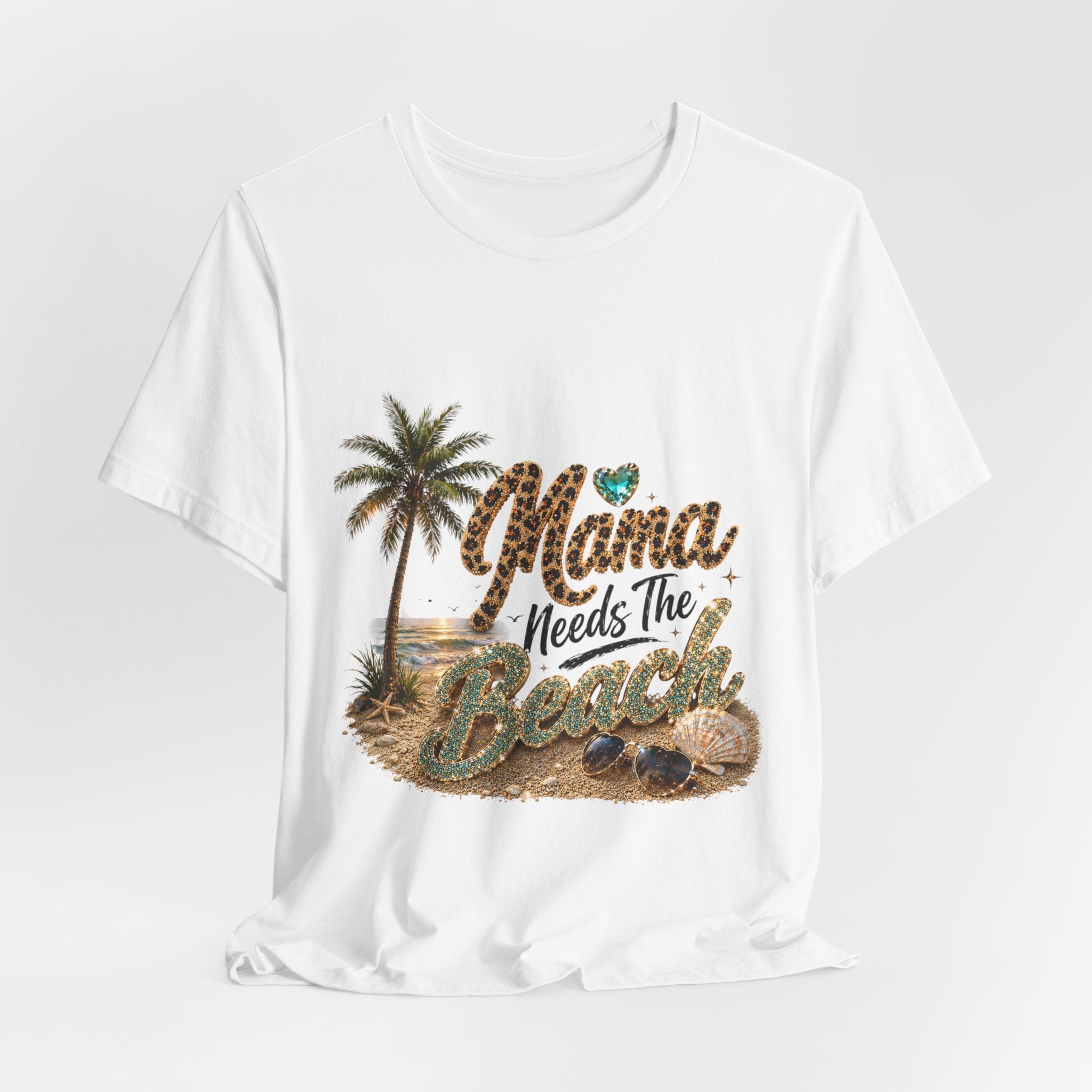 Mama Needs The Beach T-Shirt | Palm Tree, Seashells, Leopard Script