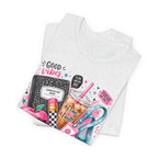 Teacher Good Vibes Cute Pastel Sticker Collage T-Shirt | Coffee, Headphones, Journal | Back to School