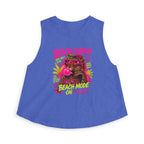 Beach Queen Cat Graphic Crop Top | Tropical Flamingo Bubblegum Retro