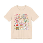 In My Class We Learn We Grow Teacher Illustration T-Shirt | School Icons