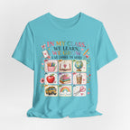 In My Class We Learn We Grow Teacher Illustration T-Shirt | School Icons
