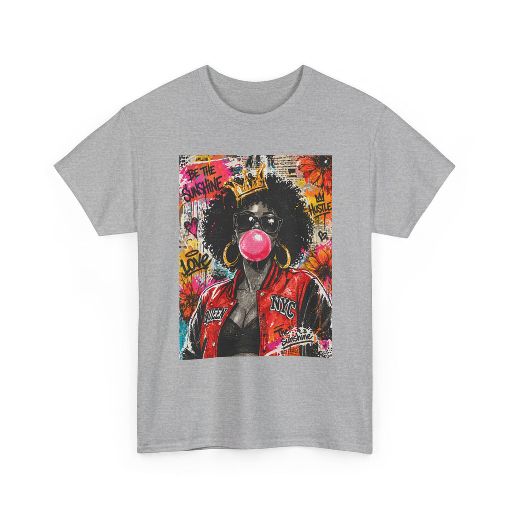 Afro Bubblegum Queen Tee | Street Art Graffiti Portrait, Crowned Woman