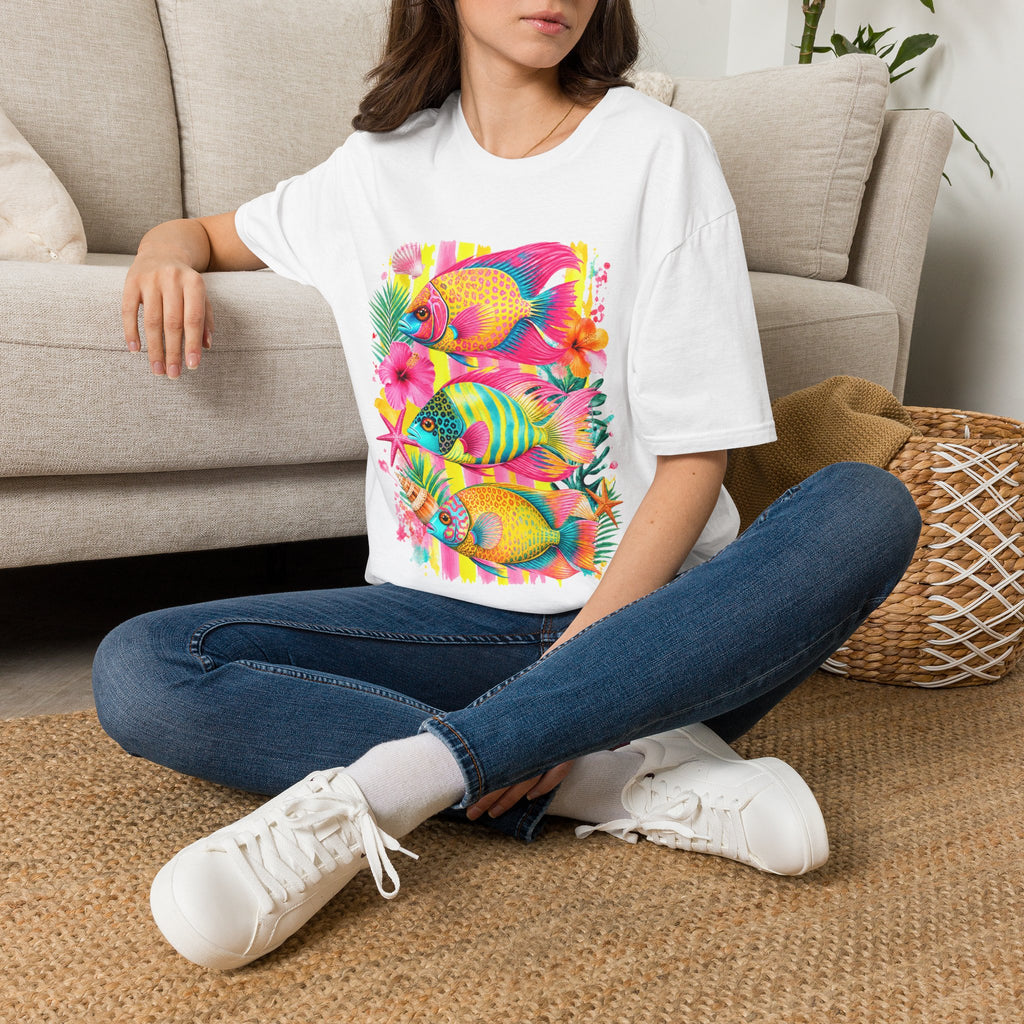 T-shirt Poisson tropical coloré | Illustration Néon Hibiscus Plage