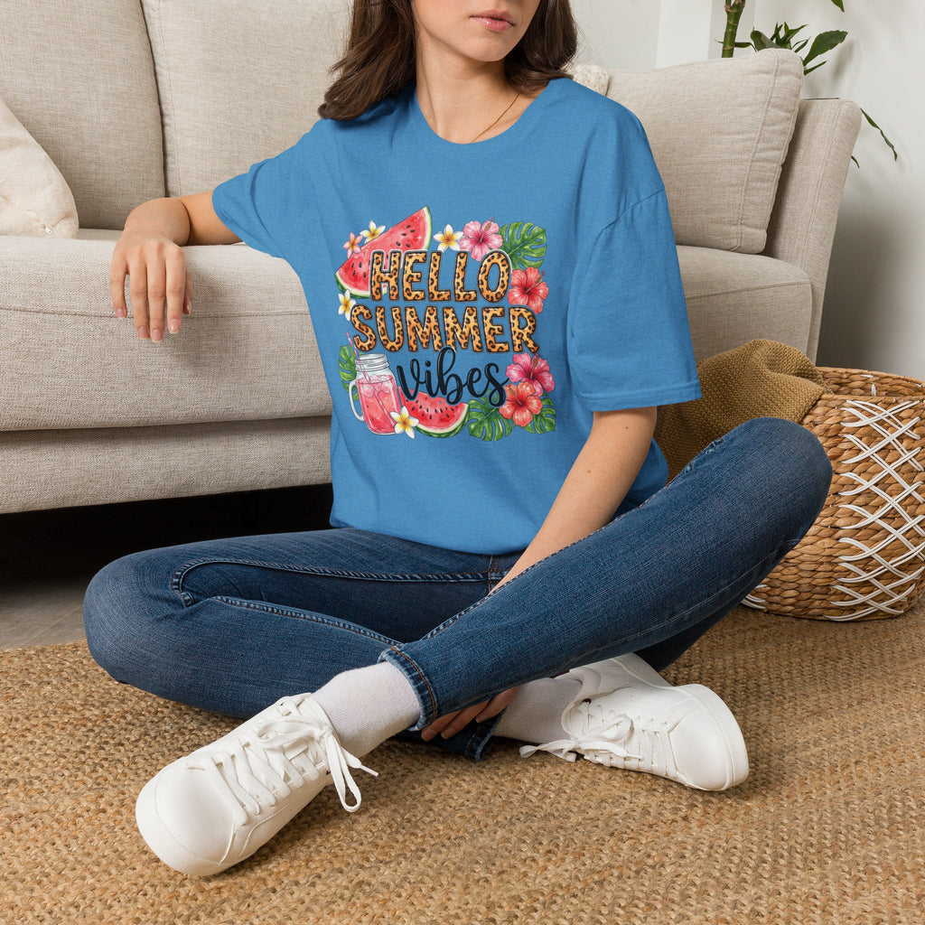 Hello Summer Vibes Watermelon Floral Leopard Print T-Shirt