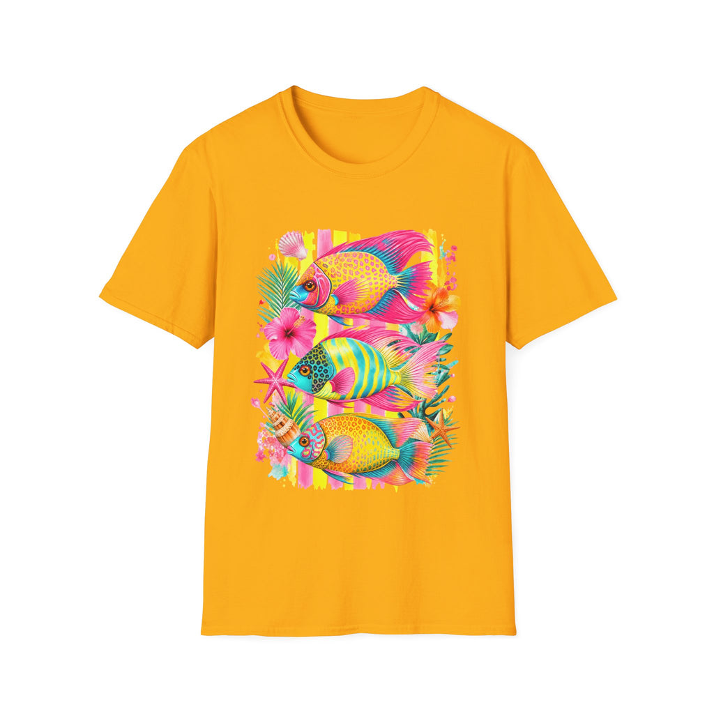 T-shirt Poisson tropical coloré | Illustration Néon Hibiscus Plage