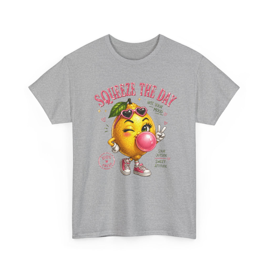 Squeeze The Day Lemon Graphic Tee | Retro Cartoon Fruit Shirt