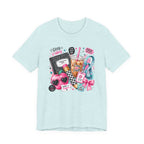 Teacher Good Vibes Cute Pastel Sticker Collage T-Shirt | Coffee, Headphones, Journal | Back to School