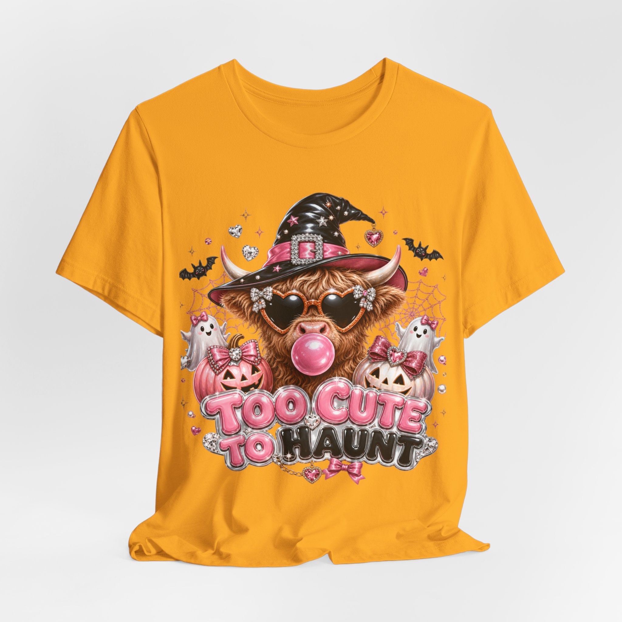 Halloween Cow T-Shirt — "Too Cute to Haunt" Cute Witch Cow Graphic Tee