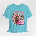 Summer Vibes Cow on Jet Ski T-Shirt | Cute Tropical Floral Beach Design