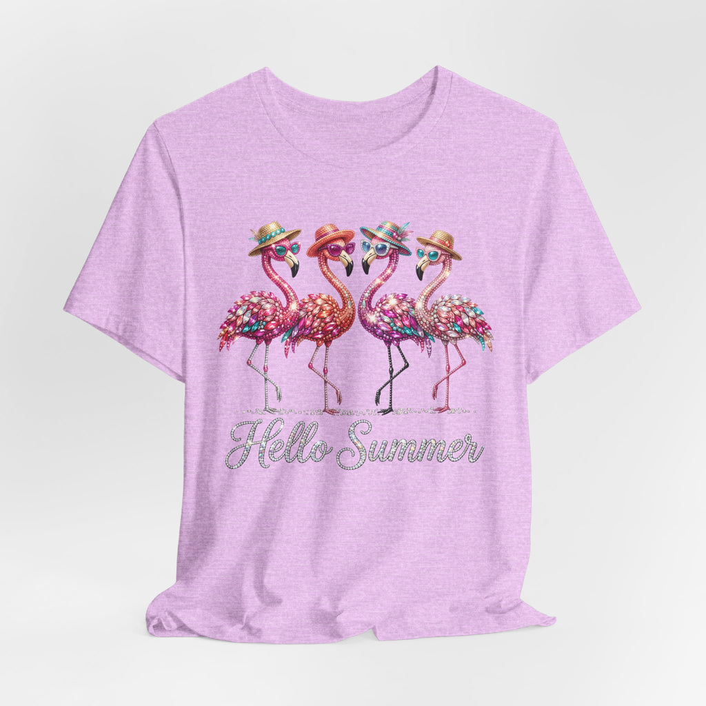 Hello Summer Flamingos T-Shirt | Pink Flamingo Beach Graphic Tee