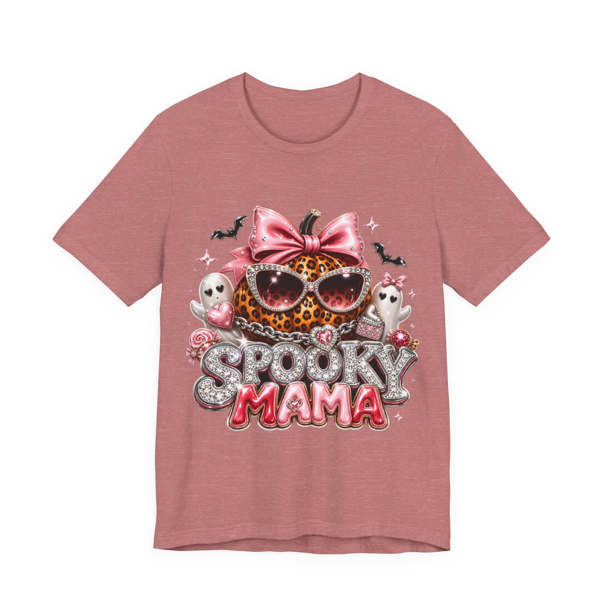 Spooky Mama T-Shirt — Cute Halloween Leopard Pumpkin Graphic Tee for Moms