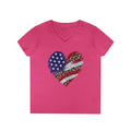 T-shirt Cœur léopard drapeau américain | Tee-shirt patriotique col en V