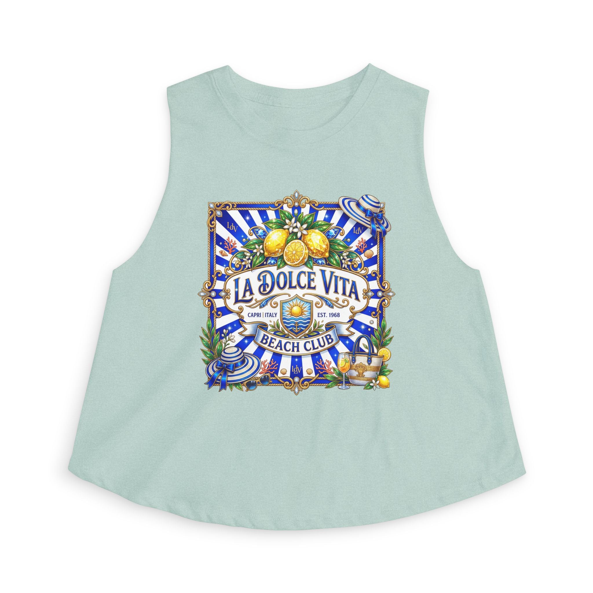 La Dolce Vita Lemon Beach Club Crop Top | Mediterranean Summer Graphic