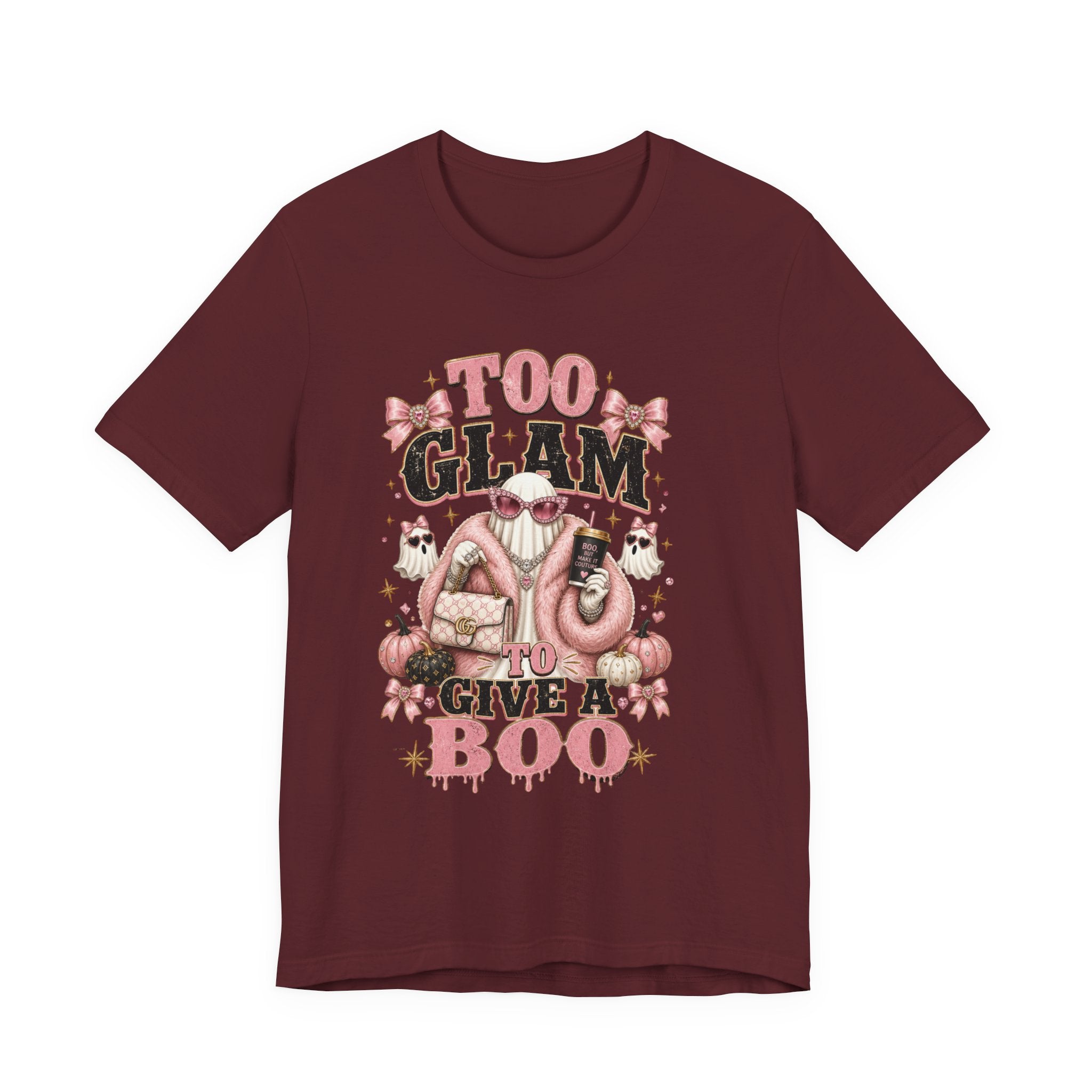 Too Glam To Give A Boo Halloween Tee — Pink Glamorous Costume Shirt