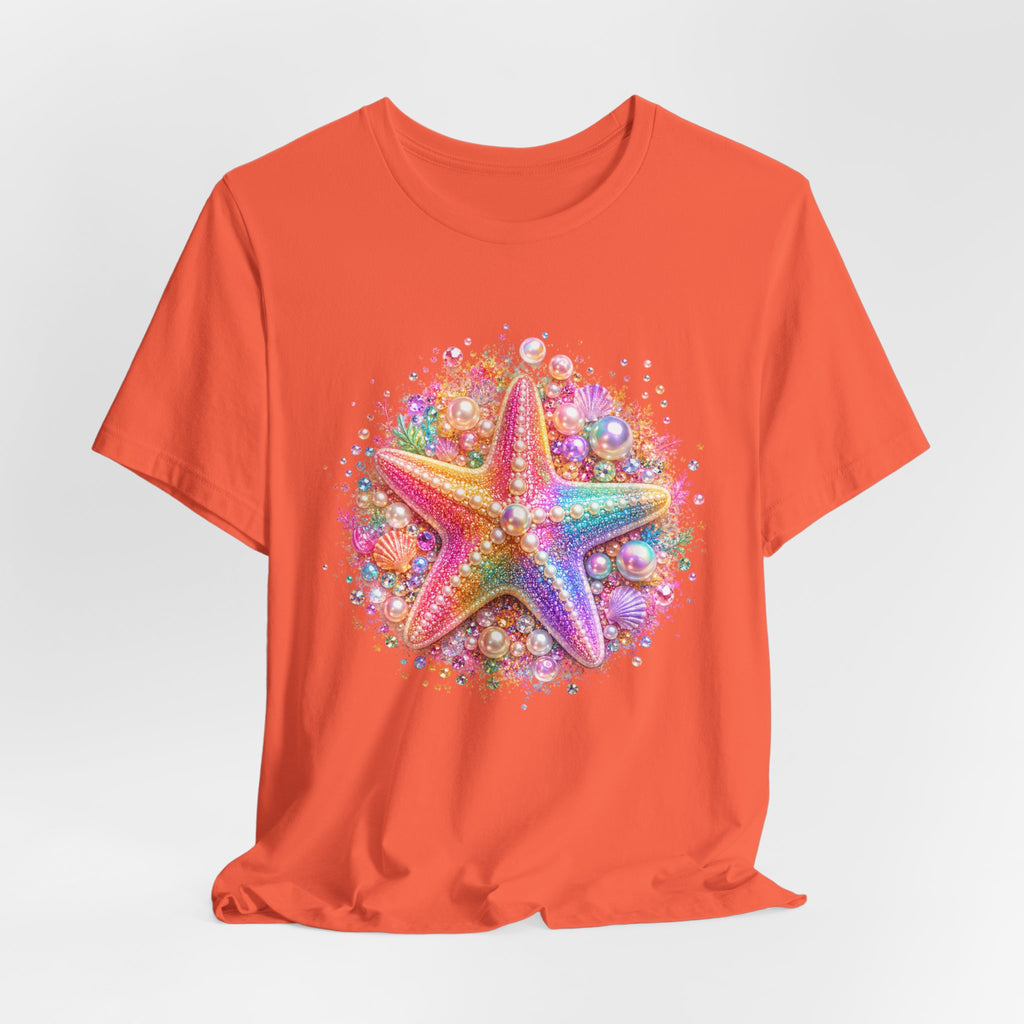 Rainbow Starfish T-Shirt | Colorful Seashell Beach Art