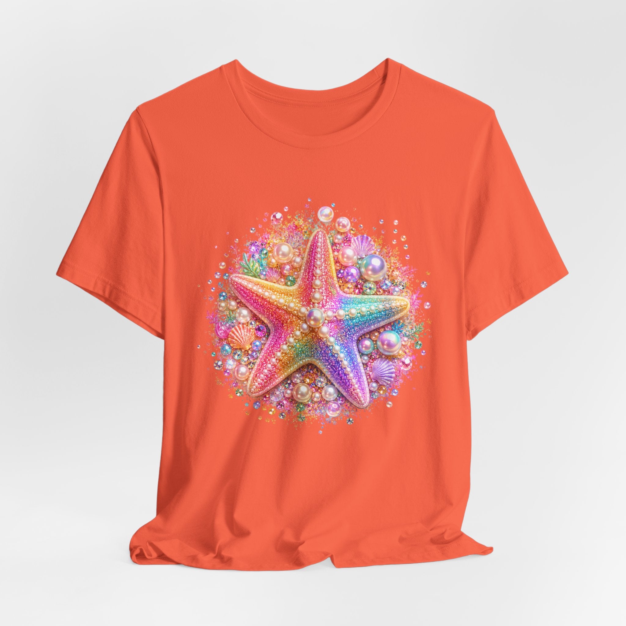 Rainbow Starfish T-Shirt | Colorful Seashell Beach Art