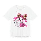 Pink Ghost Halloween T-Shirt with Leopard Bow