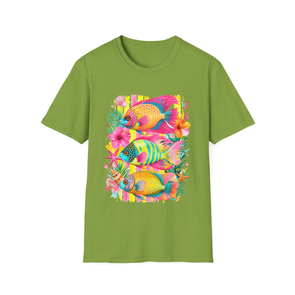 T-shirt Poisson tropical coloré | Illustration Néon Hibiscus Plage