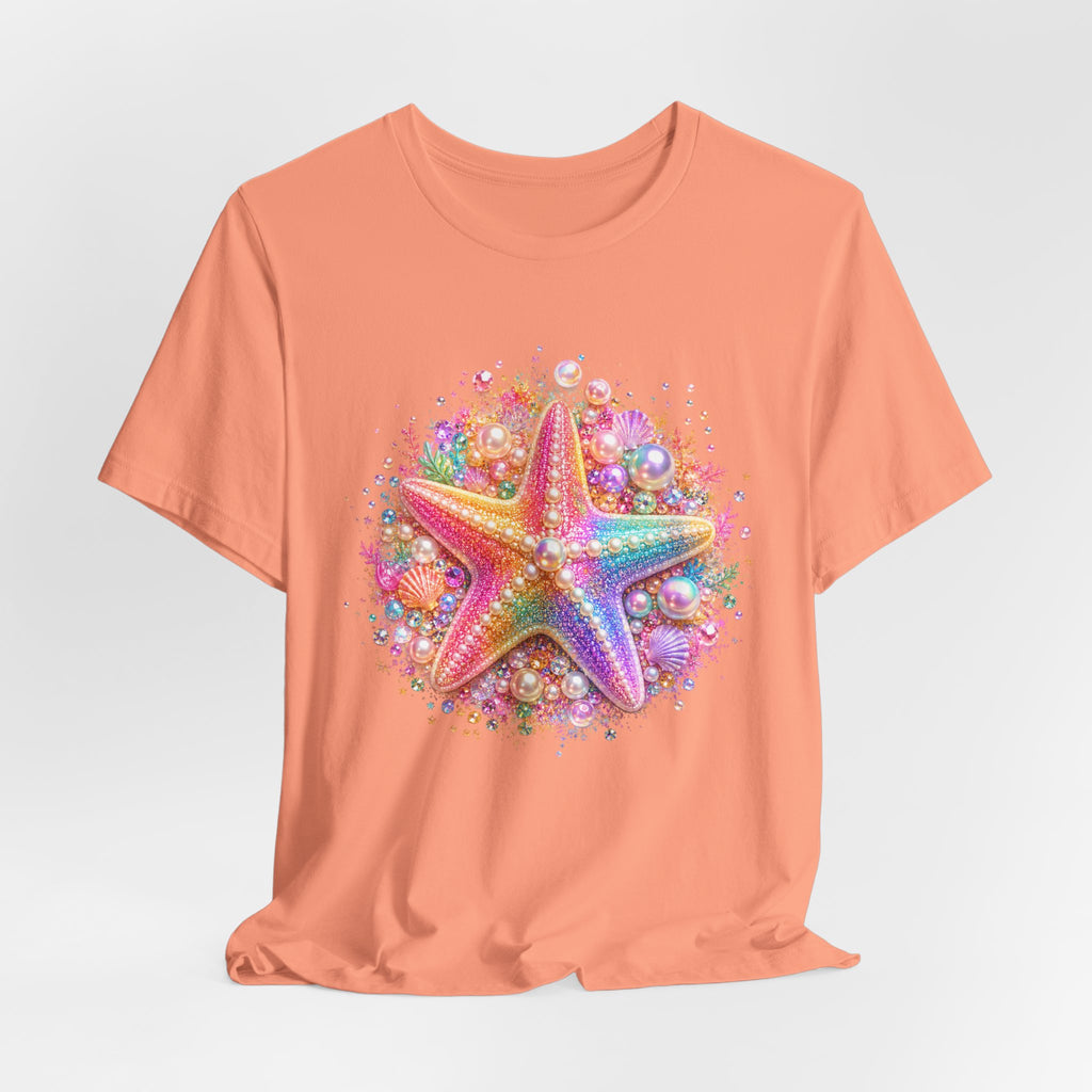 Rainbow Starfish T-Shirt | Colorful Seashell Beach Art