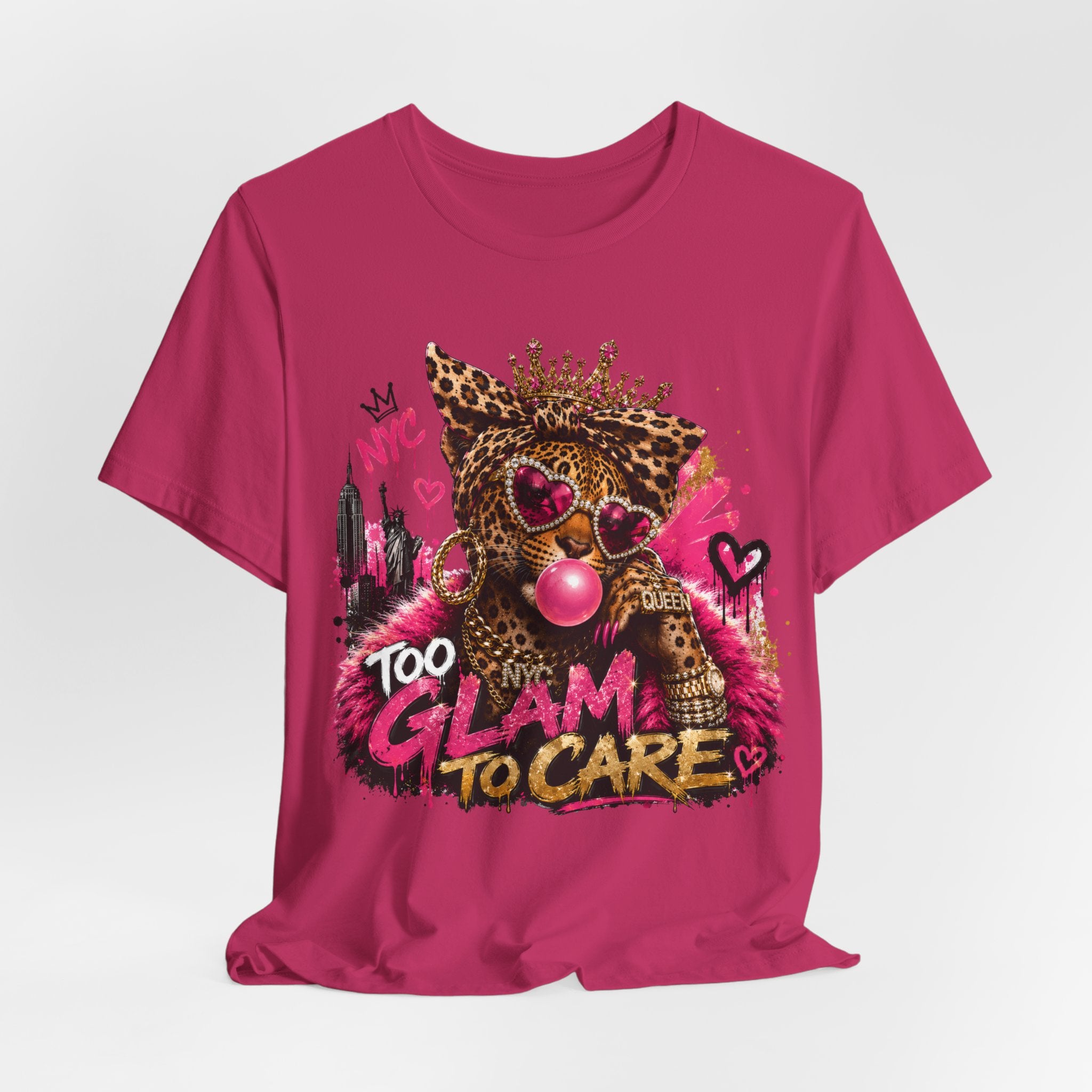 Too Glam To Care Tee — Leopard Crown Cat Graphic Shirt