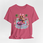 Coquette Island Cow Club T-Shirt | Cute Highland Cow Pink Jet Ski Summer Graphic Tee