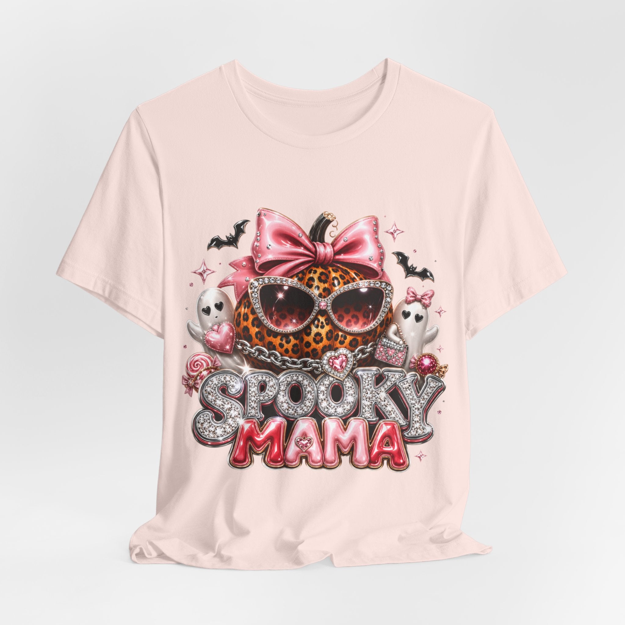 Spooky Mama T-Shirt — Cute Halloween Leopard Pumpkin Graphic Tee for Moms