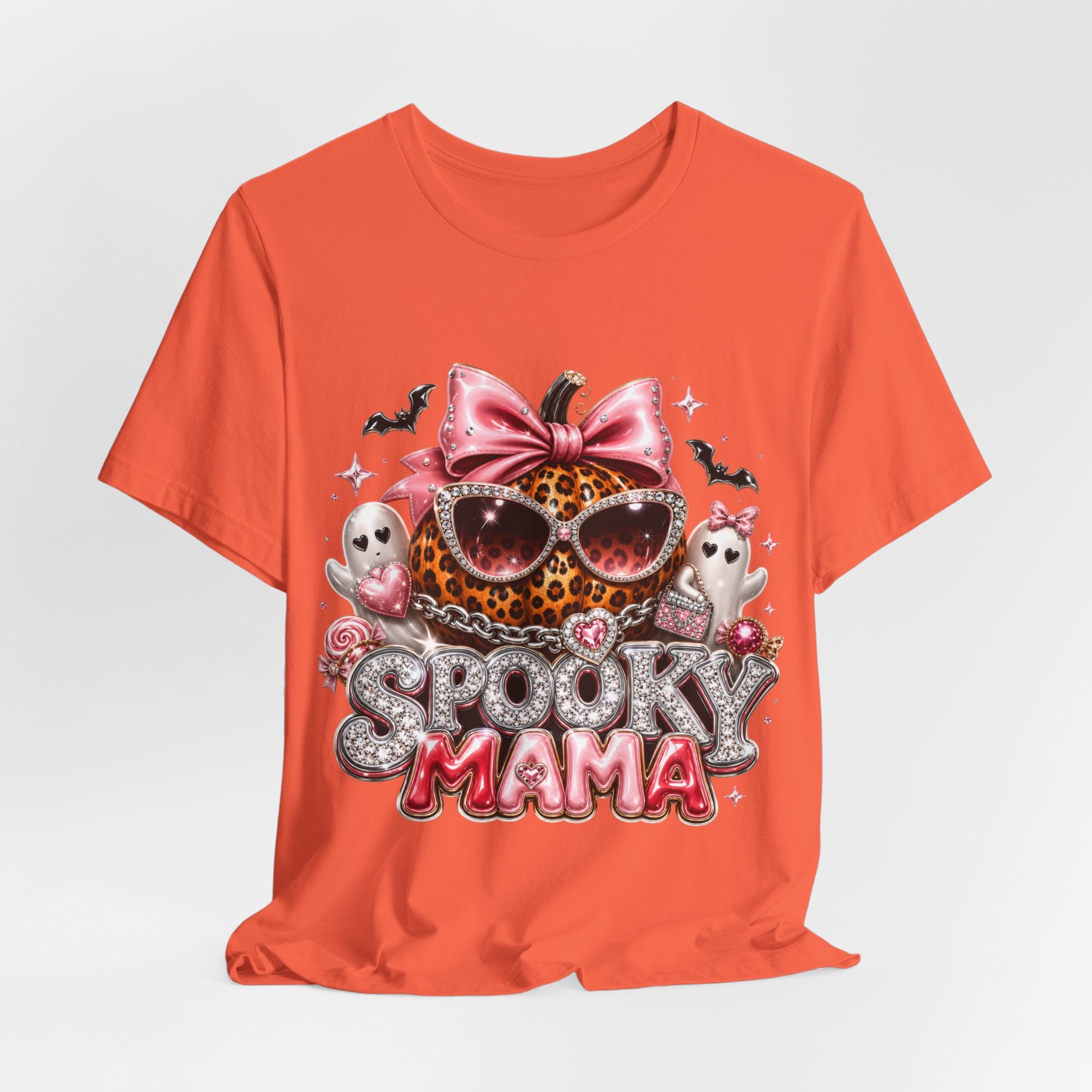 Spooky Mama T-Shirt — Cute Halloween Leopard Pumpkin Graphic Tee for Moms