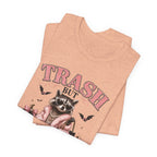 Trash But Luxury Raccoon Tee — Halloween Graphic T-Shirt with Pumpkins & Bats