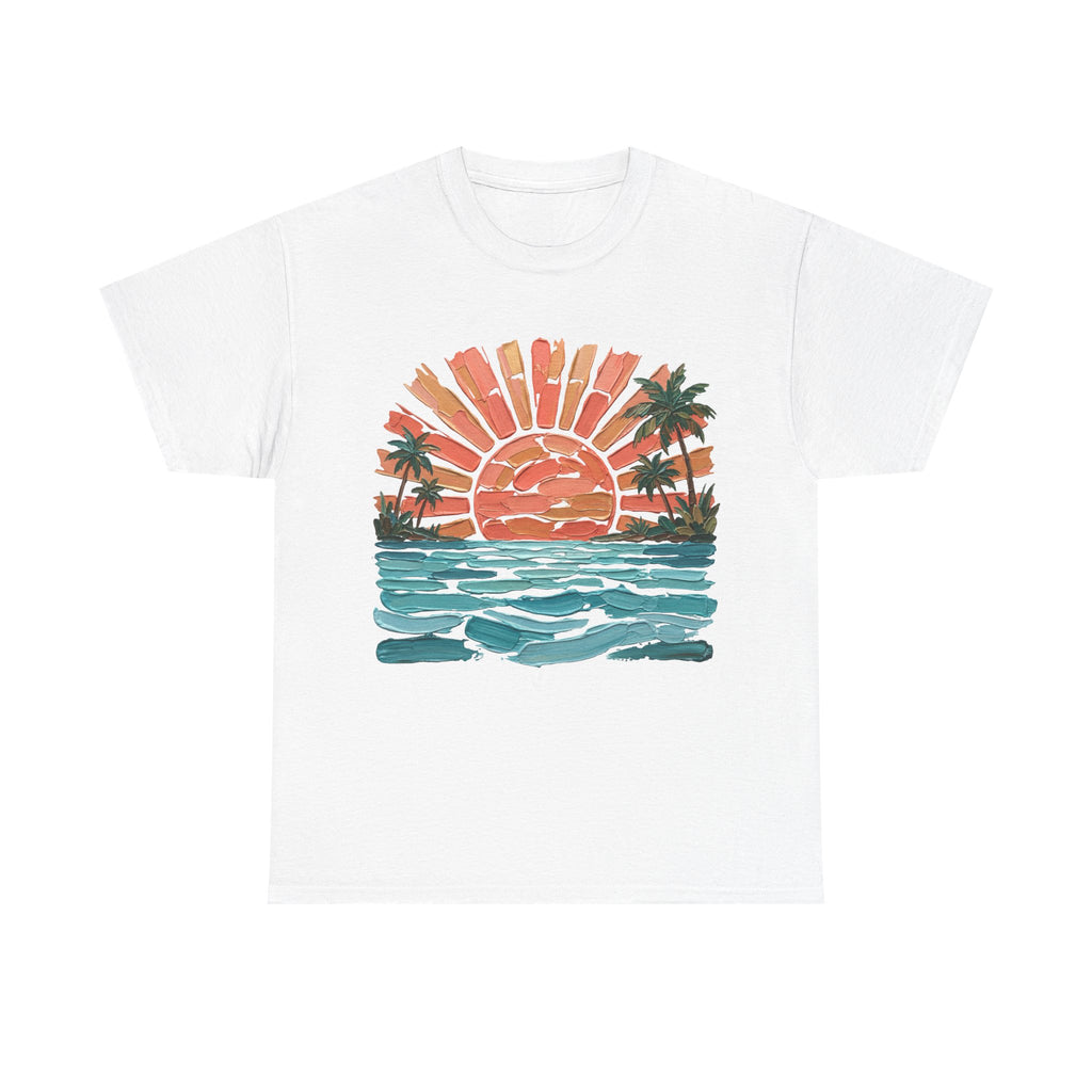 Vintage Sunset Palm Beach T-Shirt | Retro Surf Waves Tee