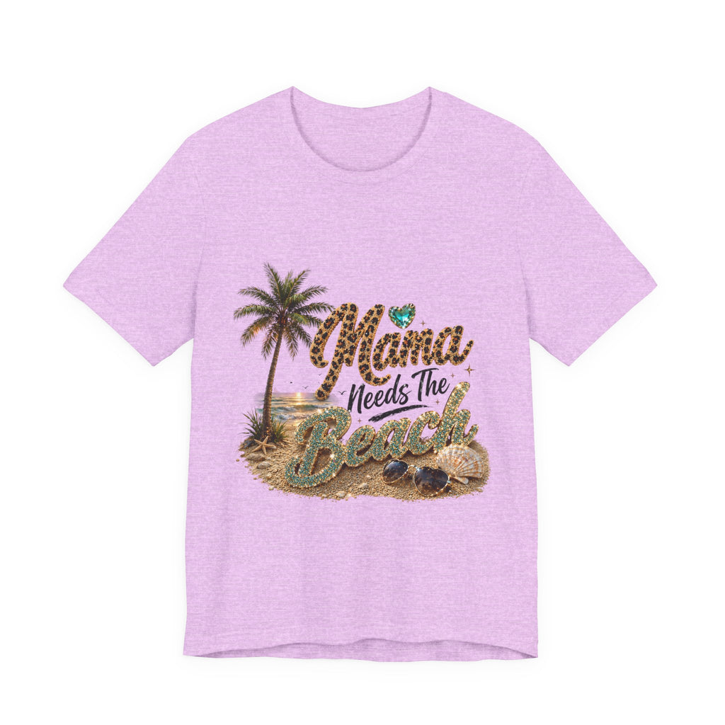 Mama Needs The Beach T-Shirt | Palm Tree, Seashells, Leopard Script