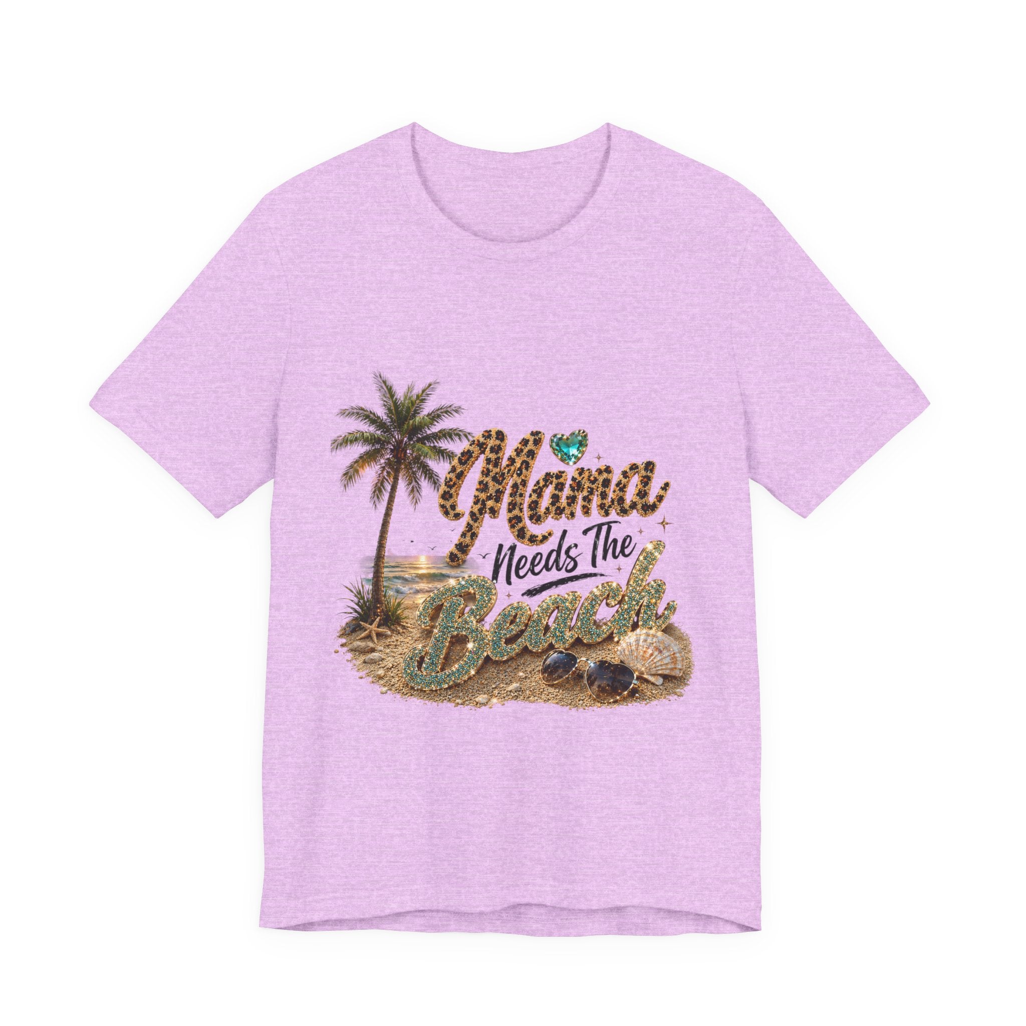 Mama Needs The Beach T-Shirt | Palm Tree, Seashells, Leopard Script