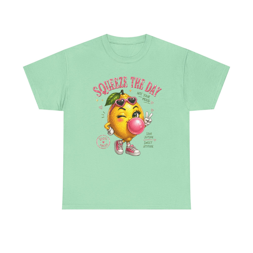 Squeeze The Day Lemon Graphic Tee | Retro Cartoon Fruit Shirt