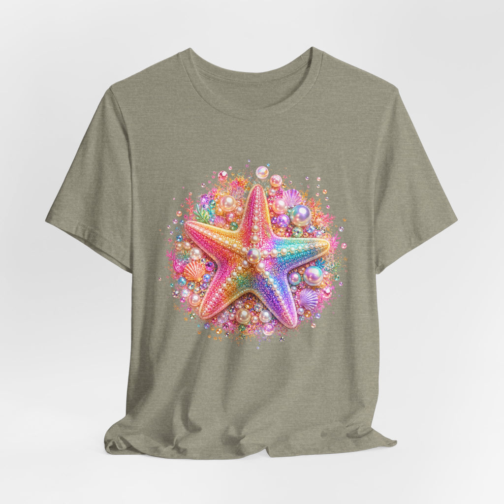 Rainbow Starfish T-Shirt | Colorful Seashell Beach Art