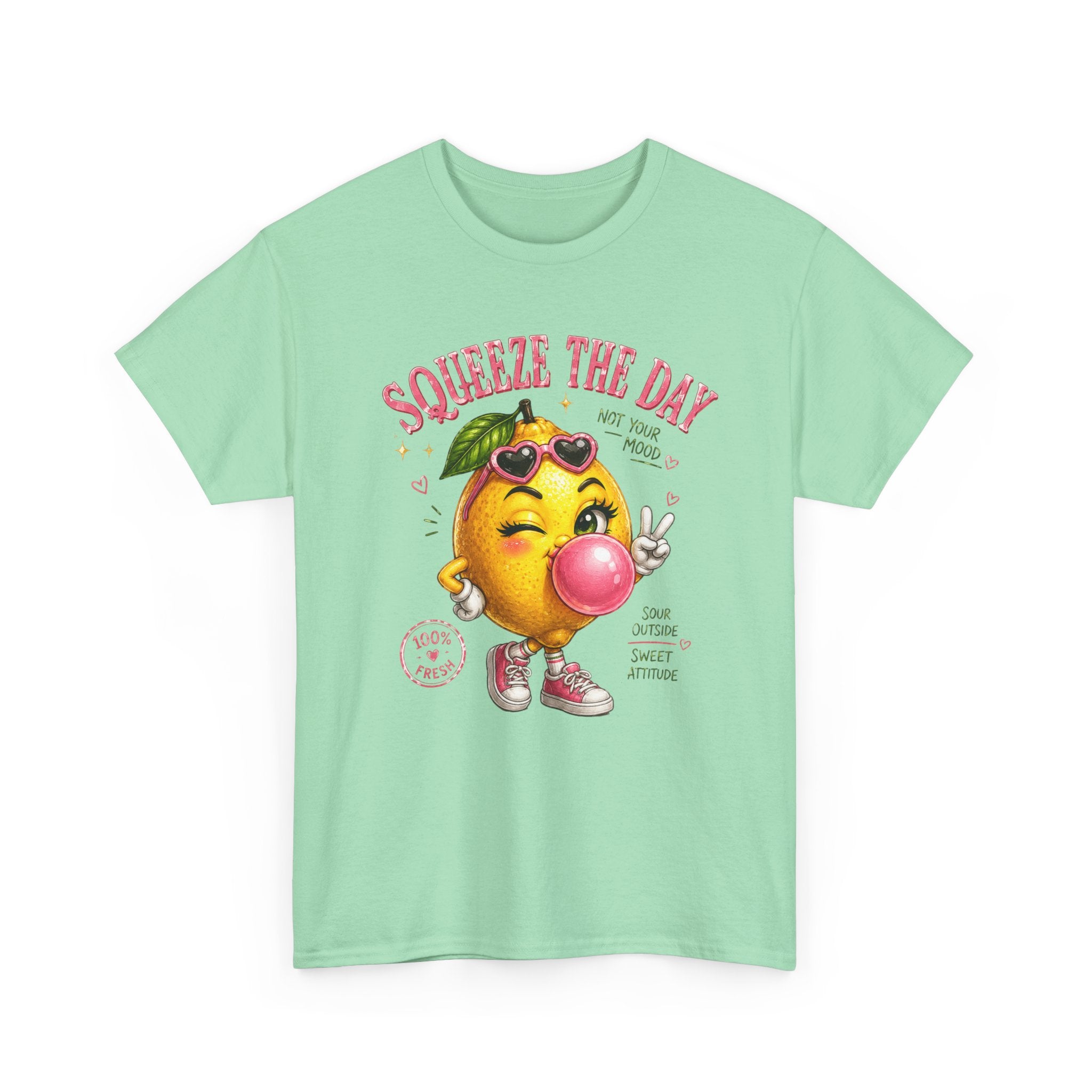 Squeeze The Day Lemon Graphic Tee | Retro Cartoon Fruit Shirt