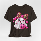 Pink Ghost Halloween T-Shirt with Leopard Bow