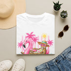 Leopard Cat on Flamingo Float T-Shirt | Tropical Palm Beach Summer Vibes