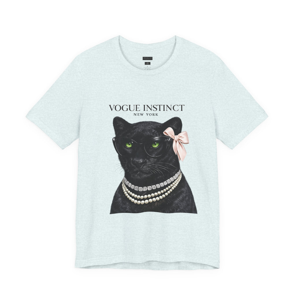 Vogue Instinct Black Cat with Pearls Tee | Fashion Cat T-Shirt