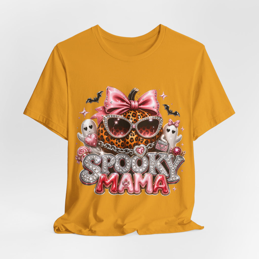 Spooky Mama T-Shirt — Cute Halloween Leopard Pumpkin Graphic Tee for Moms