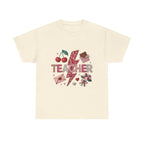 Teacher lightning bolt design T-shirt | cherries, letters, hearts, stationery