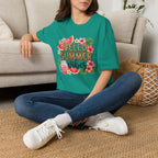 Hello Summer Vibes Watermelon Floral Leopard Print T-Shirt