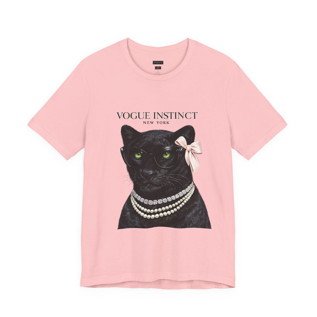 Vogue Instinct Black Cat with Pearls Tee | Fashion Cat T-Shirt